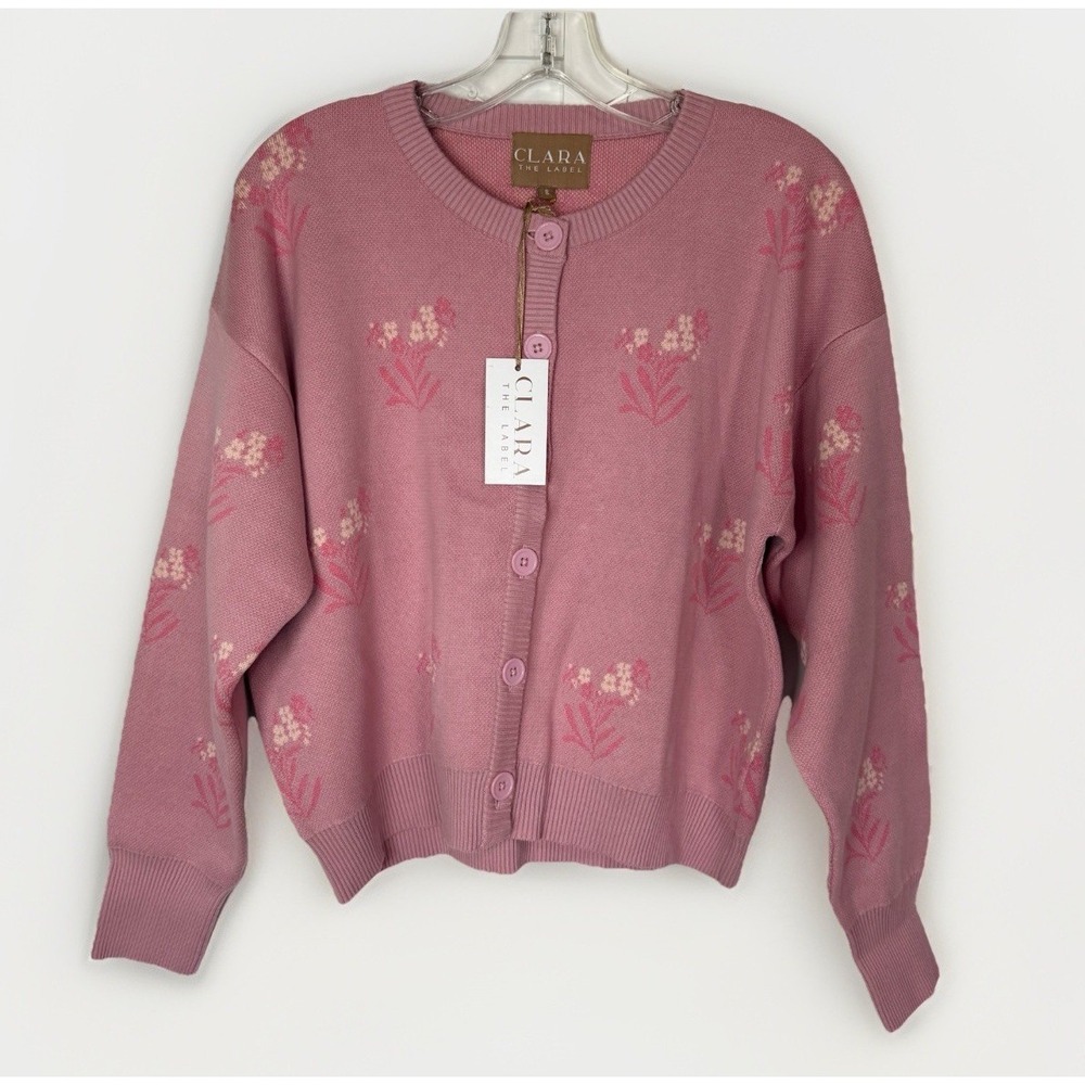 NWT Clara The Label Pink Floral Cotton Cardigan Womens Small Cottagecore Spring